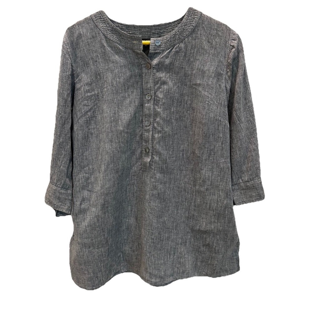 Jones New York Collection 100% Linen Henley Minimalist CoastaShirt Tunic Top 14W